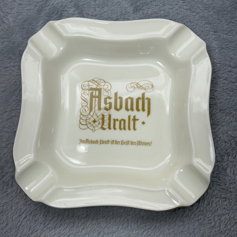 Vintage Asbach Uralt Brandy Porcelain Ashtray Heinrich Germany White Gold Gilt